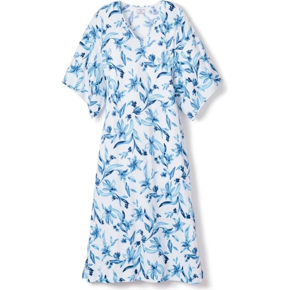 Petite Plume Peruvian Pima Cotton Sounds of Santorini Caftan Size Small NWOT - Picture 1 of 9